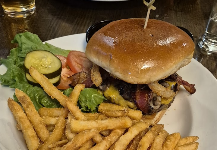 The Side Door Grill and Tap signature dishes Fish TacosSeoul Patrol SandwichSunset Burger